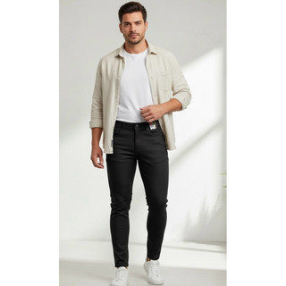 No.20 Calça Jeans Masculina Preta com Elastano Stretch Slim Confortável Cintura Média Casual