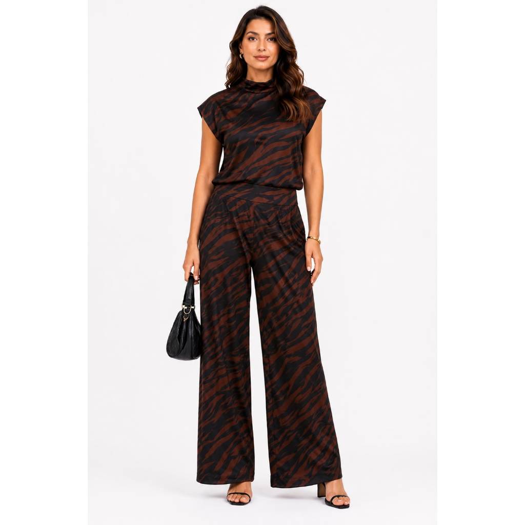 Conjunto feminino calça e blusa onça elegante