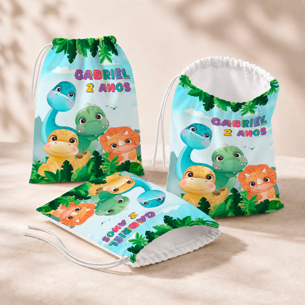 20 Sacolinhas Personalizada Festa Infantil 18x26 Aniversário Lembrancinha Dinossauros Dinossauro Cute M1