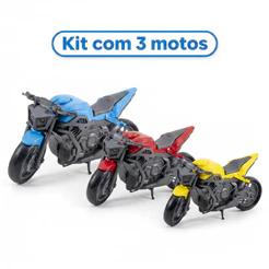Kit com 3 Motos Esportivas Grandes 32cm | Menino 3 anos Motinha Brinquedo Realista | Certificado Inmetro | QUEEN SHOP
