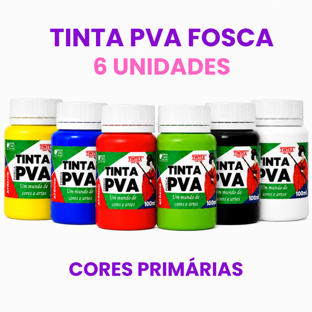 Kit c/ 6 Tinta PVA Fosca - TINTEX | 100ml [Cores Primárias]