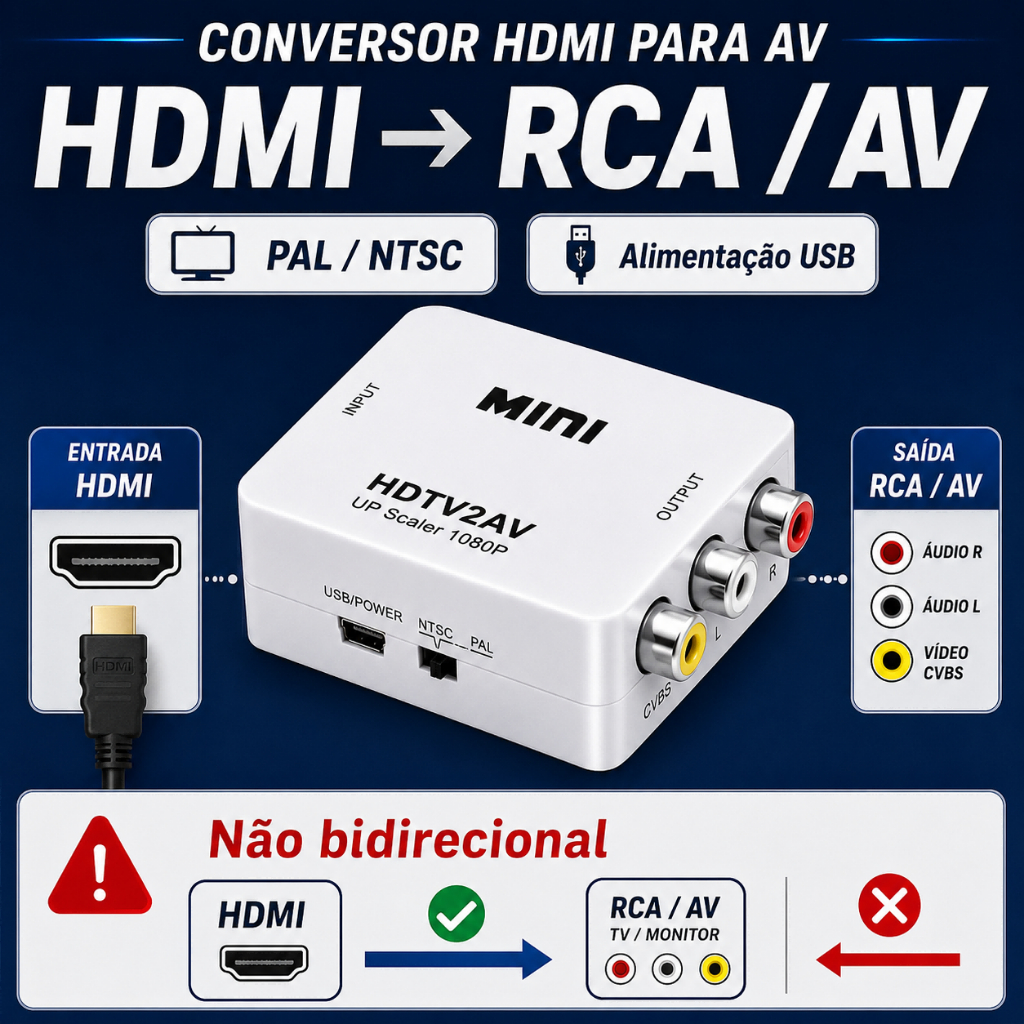 Conversor HDMI Para RCA AV CVBS HDMI2AV PAL NTSC Alimentação USB Não Bidirecional Não É TV Box