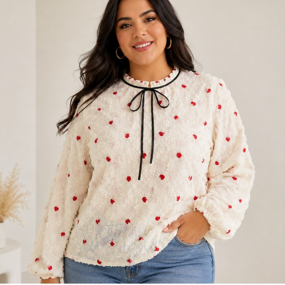 Blusa Feminina Branca com Estampa de Corações Tamanho GG ( brechó )