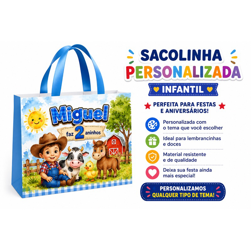 Sacolinha Personalizada Infantil para Festas e Aniversários | Lembrancinha Infantil Personalizada | Sacola Festa