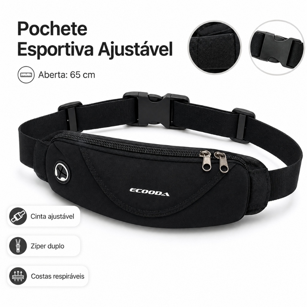 Pochete Esportiva Slim com 2 Bolsos e Alça Ajustável EC3208