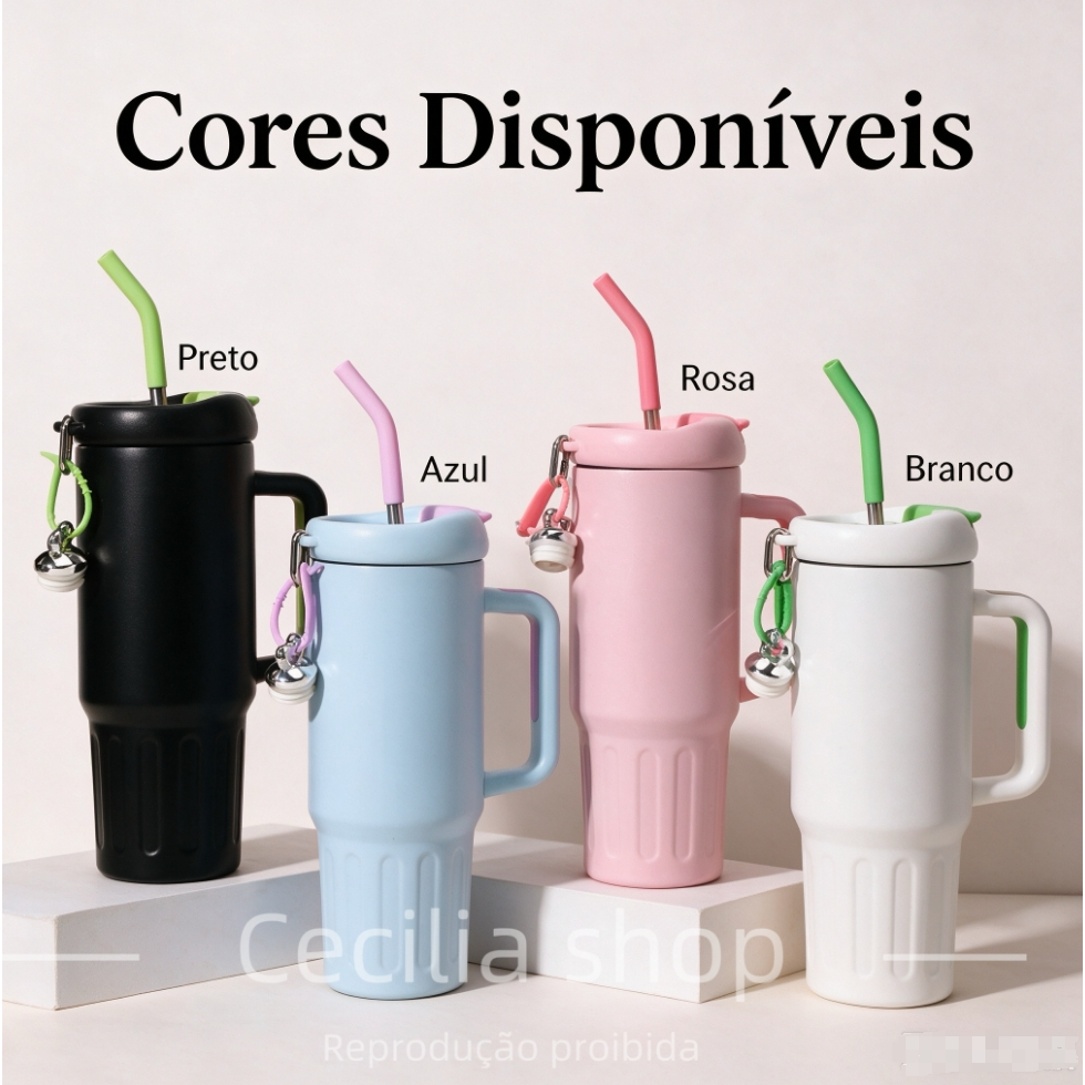 Copo Térmico Inox Portátil 1200ml Garrafa Térmica Inoxidável com Tampa e Canudo sem logo