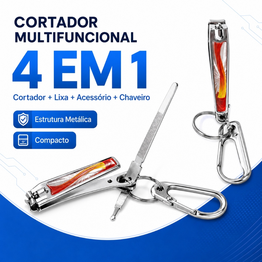 kit Chaveiro Aço inox Multifuncional com Cortador de Unhas, Lixa e Palheta de ouvido Mini portátil