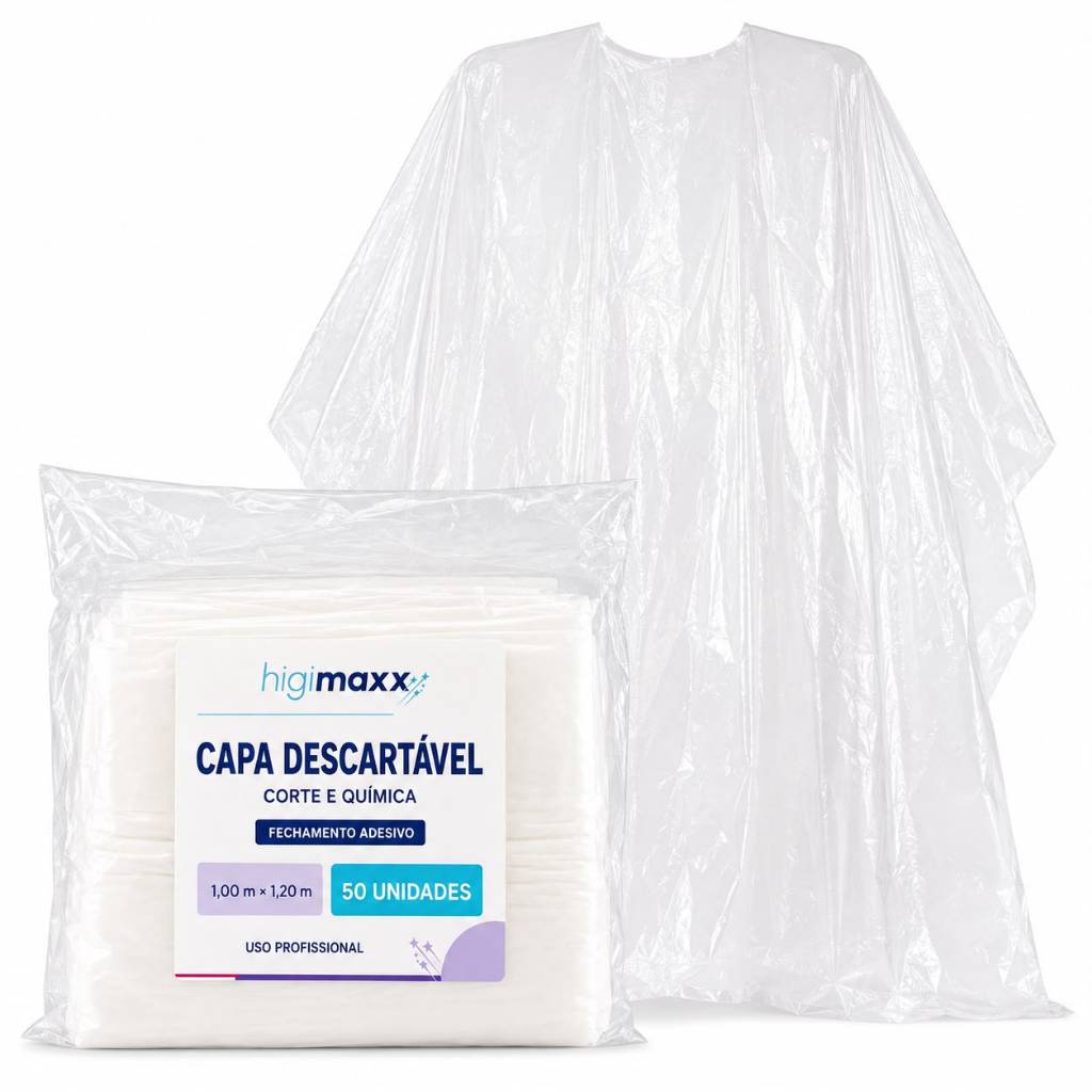 Capa Descartável Corte e Química 50 unidades 1,00x1,20m Fechamento Adesivo Salão Cabeleireiro Barbearia