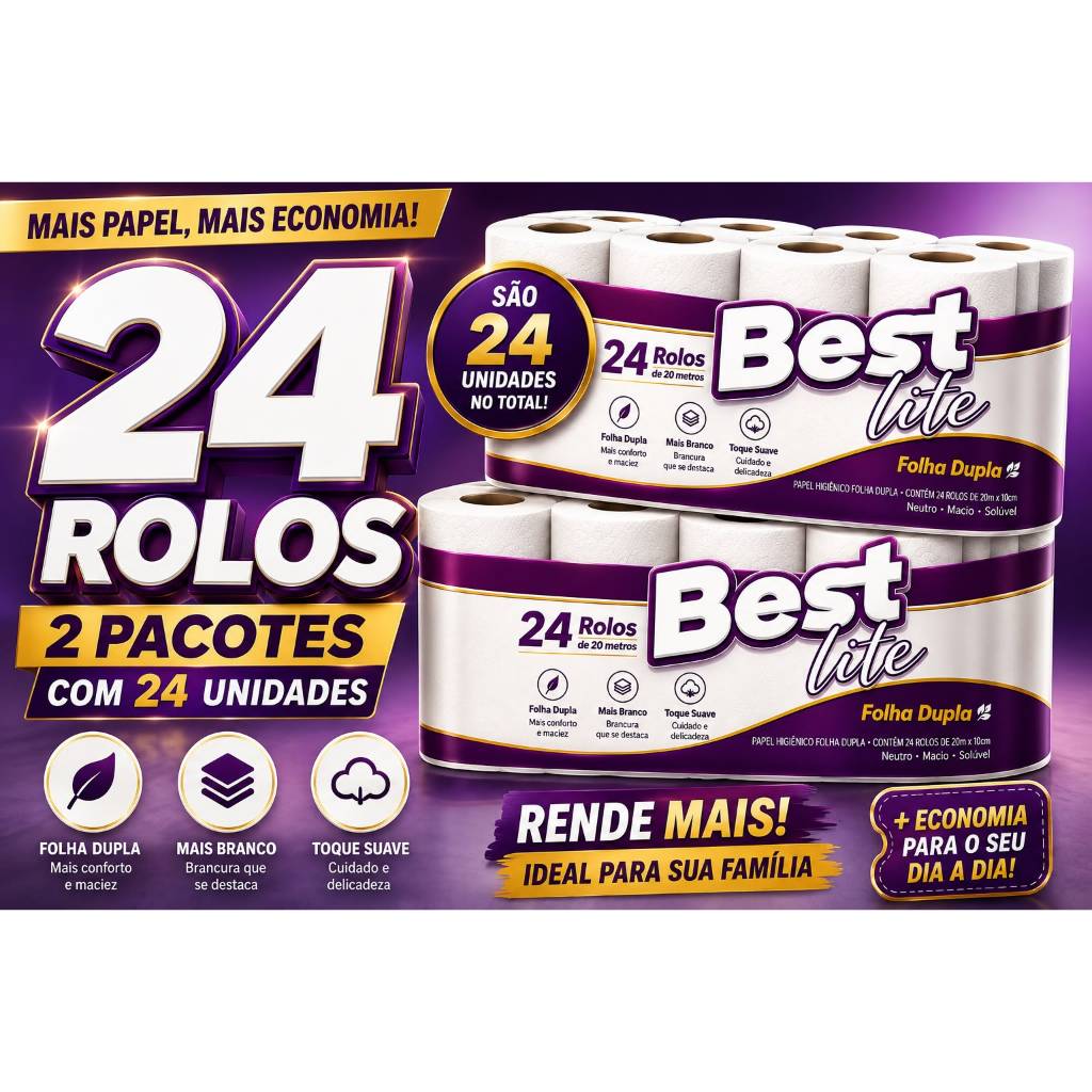 Papel Higiênico Folha Dupla 20m (Kit ou Unitario) Best Lite Leve + Pague -