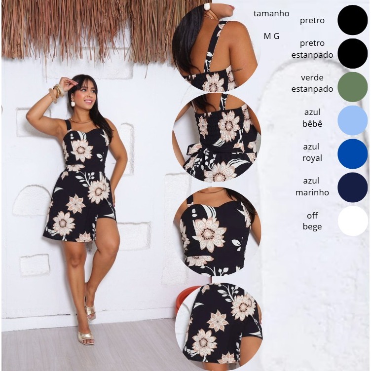 Macaquinho Feminino Duna estampado e liso alça Grossa Elastex nas costas Disponível M ou G