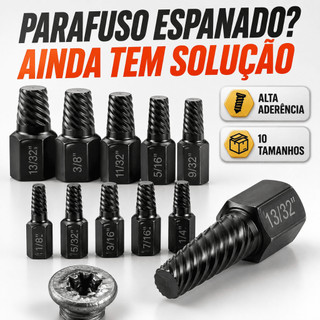 Kit Extrator de Parafusos Danificados 10 Peças Removedor de Parafuso Espanado Quebrado Travado