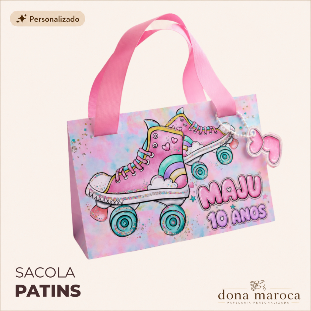 Sacola Personalizada Patins Infantil | Lembrancinha Aniversário Menina | Sacolinha Personalizada Vsco Girls