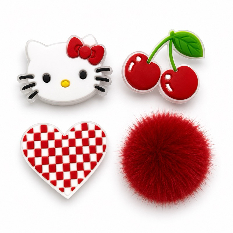 Pins |Botton  para Babuche | Gatinha hello Kit, Coração, Cereja e Coração Pérola | Kit Bottons
