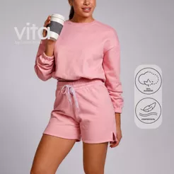 Lovito Vita Short Feminino Academia Moletom Lovito Esportivo Casual Confortável SSB20192049
