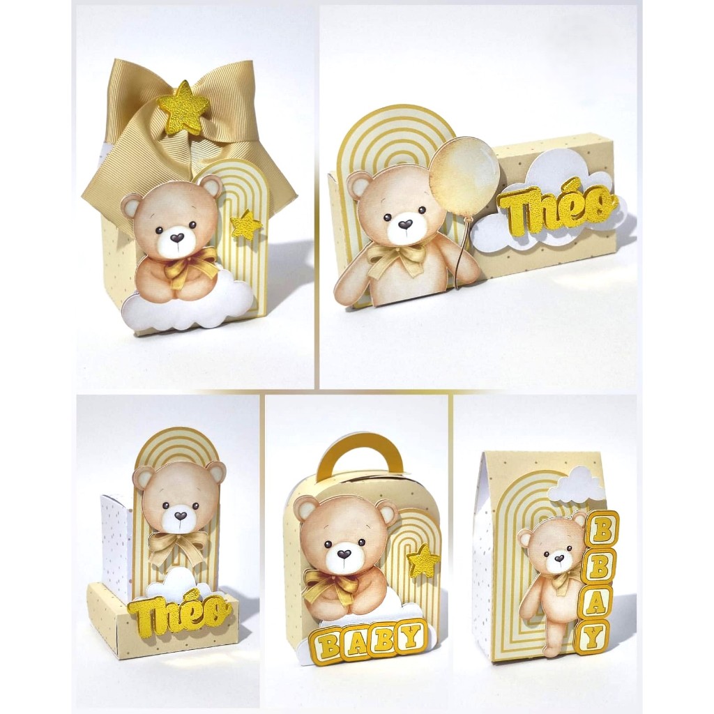 Personalizados Chá Bebê Revelação Ursinho Dourado - Festa Infantil - Para Montar