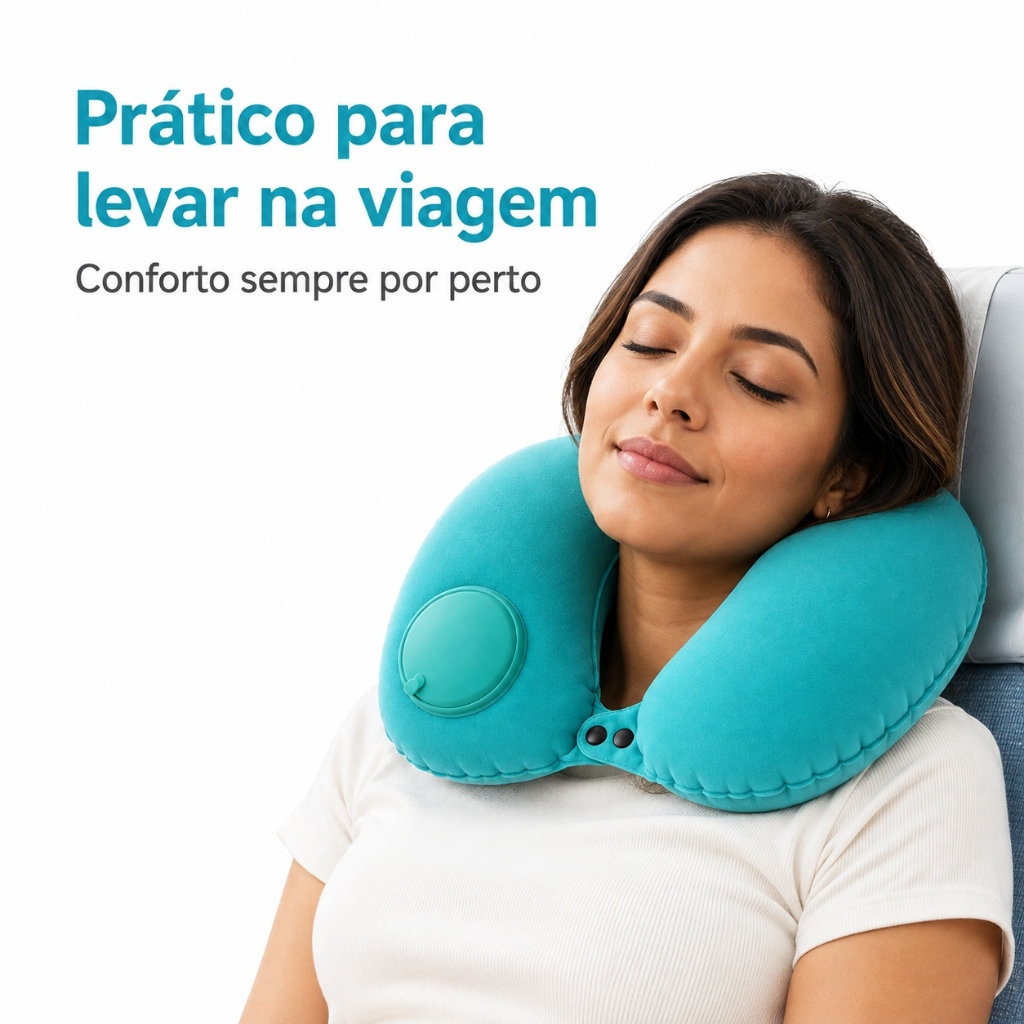 Almofada de Pescoço Inflável com Bomba Integrada para Viagem Avião Ônibus e Carro BW3508 BRASWEI