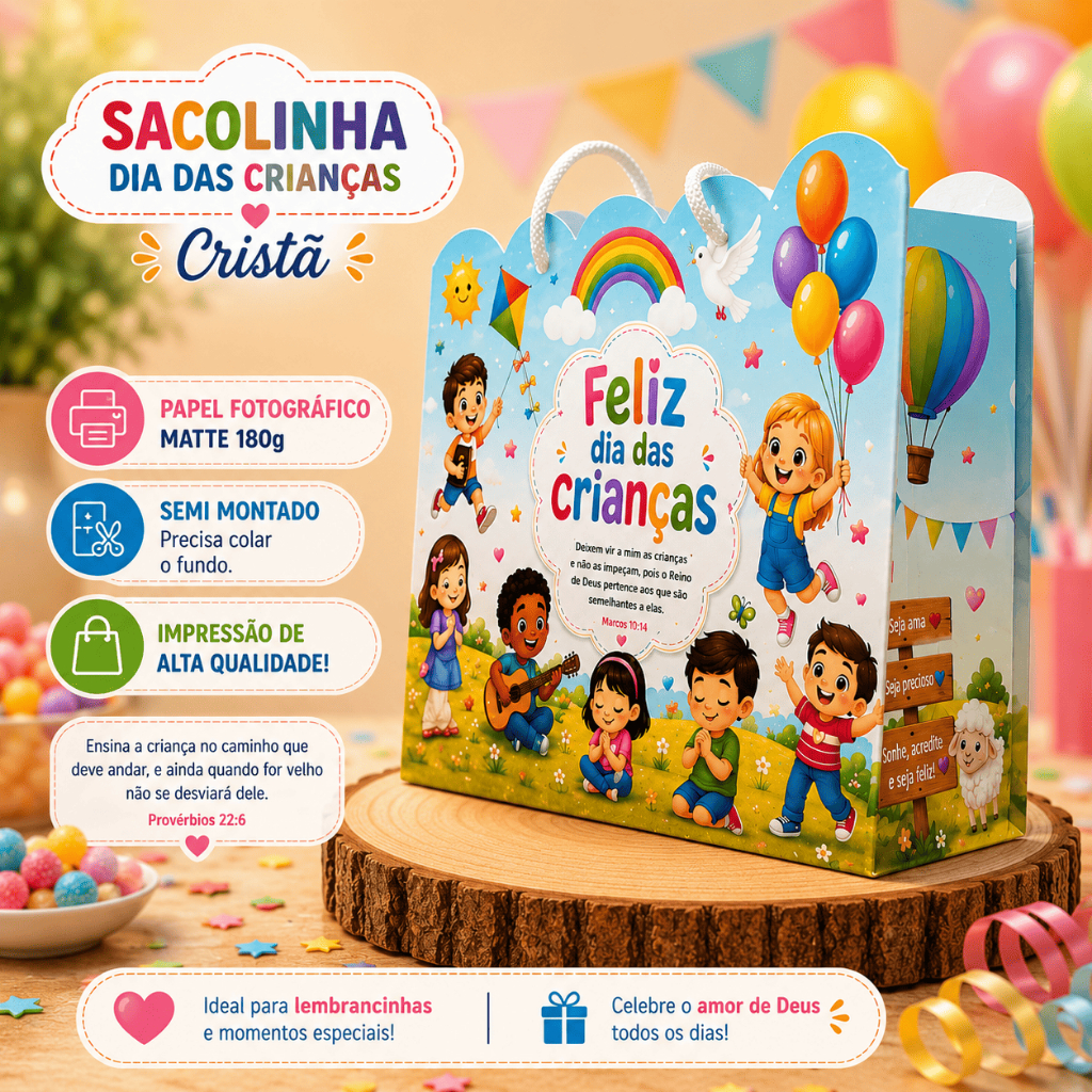 Sacolinhas Dia das crianças cristã- Sacolinhas surpresa- Festa dia das crianças- Lembrancinhas personalizadas- Igrejas
