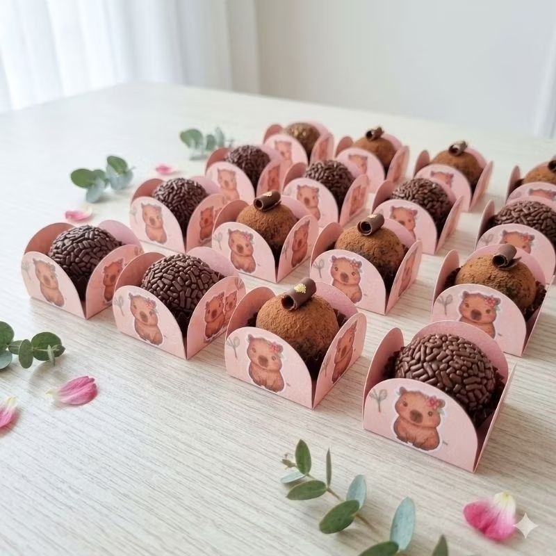 Kit Forminha de Pétalas Capivara Docinhos de Festa Infantil Porta Forminha Brigadeiro Decoração Mesa Kit 20 ou 50 unid