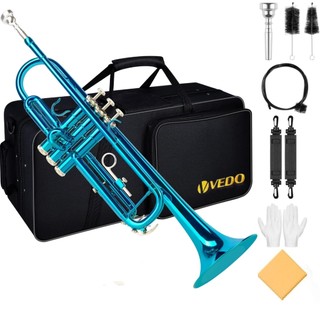 Trompete Bb para Iniciantes Kit Completo, Instrumento Musical de Sopro para Estudantes com Estojo Rígido, Bocal 7C