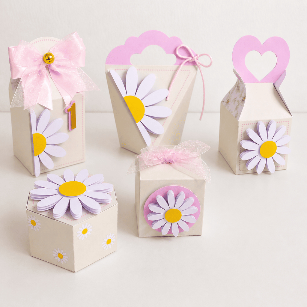 Kit Lembrancinhas Flor Margarida Personalizado | Kit Festa Infantil | Aniversário | Caixa Milk | Pirâmide | Caixa Bala