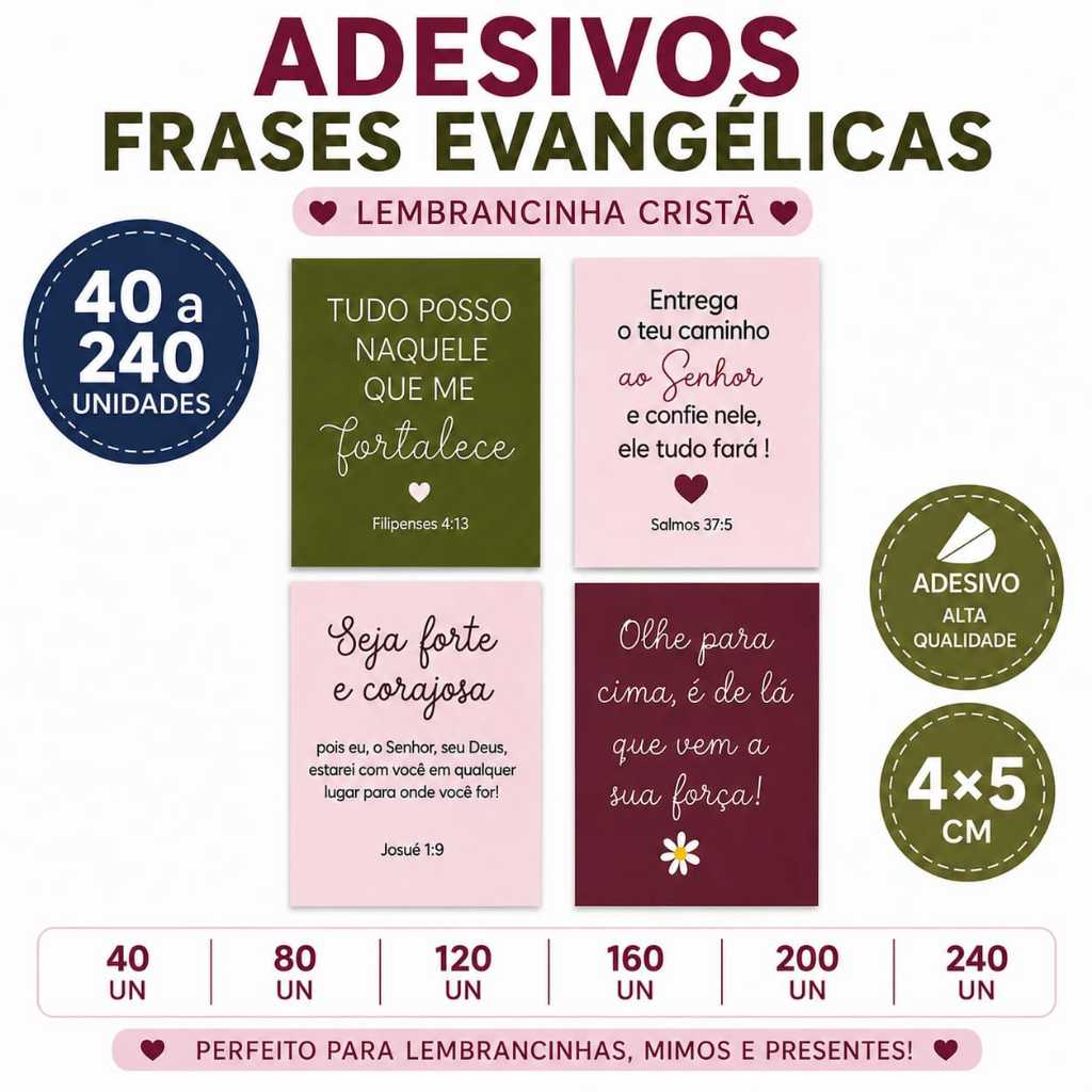 Mini ADESIVO com frases evangélicas - bíblicas 4x5cm / LEMBRANCINHA CRISTÃ/ Versículo