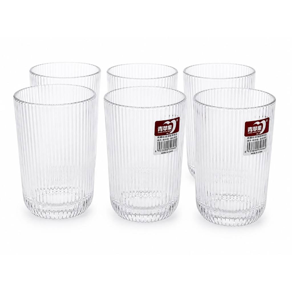 Jogo Copos Vidro 6 Peças Transparente Canelado Long Drink Água Suco Drink Resistente