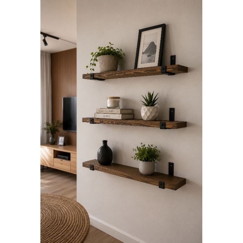 KIT PRATELEIRAS DE MADEIRA PINUS COM SUPORTE INVERTIDO