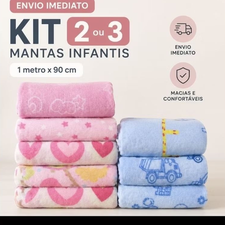 Mantas para bebê 2 OU 3 UNIDADES Cobertor Mantinha Microfibra Estampad Kit Maternidade 1 MT x 90 Cm