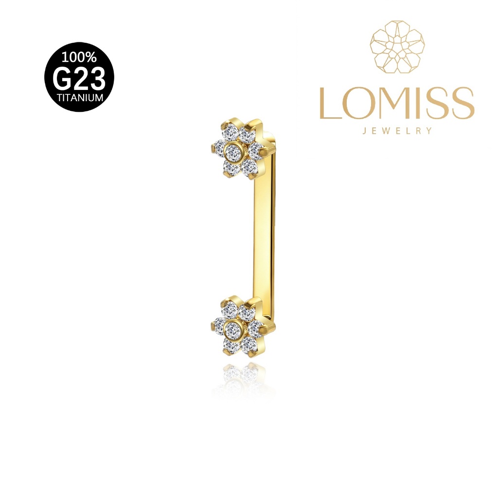 LOMISS Piercing Surface Bar de com Duas Zircônia 100% Titânio G23 Rosca Interna De Cristal De Superfície Barbell — imagem 2 de 2