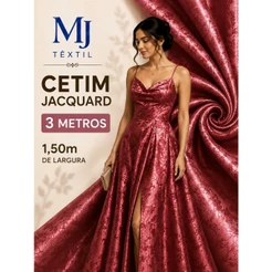 Tecido Cetim Jacquard 3 Metros x 1,50m Largura 100% Poliéster Brilhoso Costura Vestido Festa Decoração Artesanato