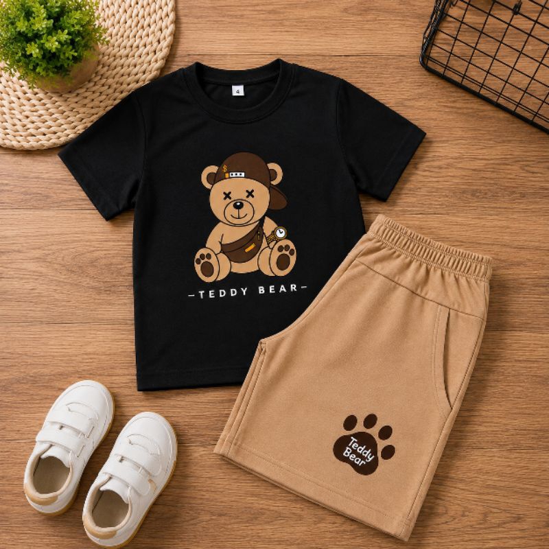 Conjunto Infantil Masculino Camisa e Bermuda Urso Verão Menino estiloso 2 peças