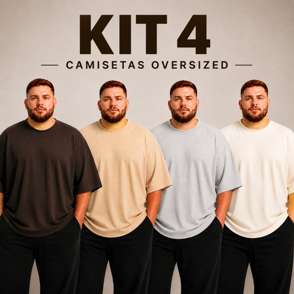Kit 4 Oversized Streetwear Masculina Camiseta 100% Algodão Malha Penteada 30.1 Manga Curta Casual Confortável