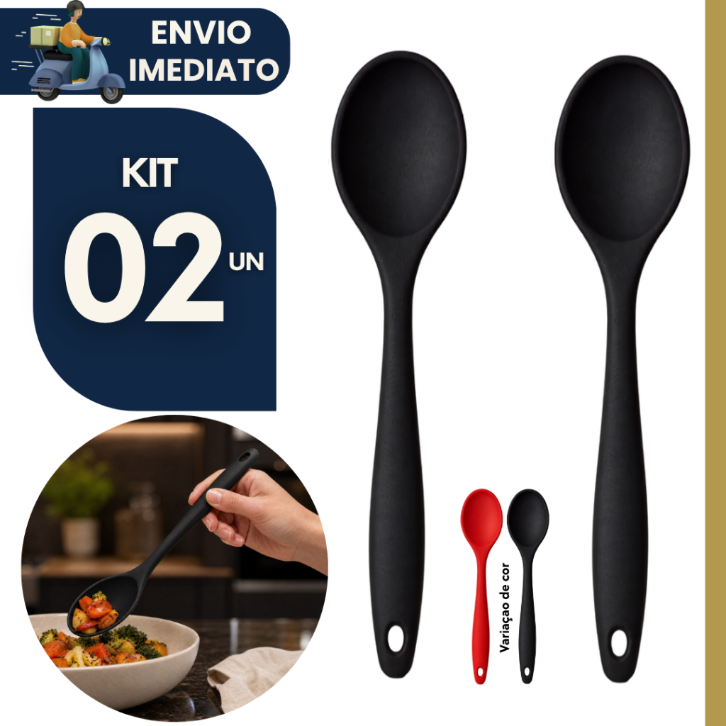 Kit 2 Colher de Silicone Grande 27cm p Arroz Utensílio de Cozinha Resistente Antiaderente Não Risca
