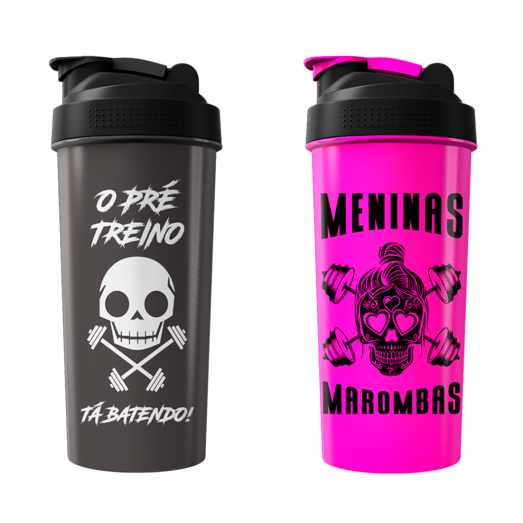 Kit 2 Coqueteleiras Shaker 600ml Academia Fitness - Estampa Caveira