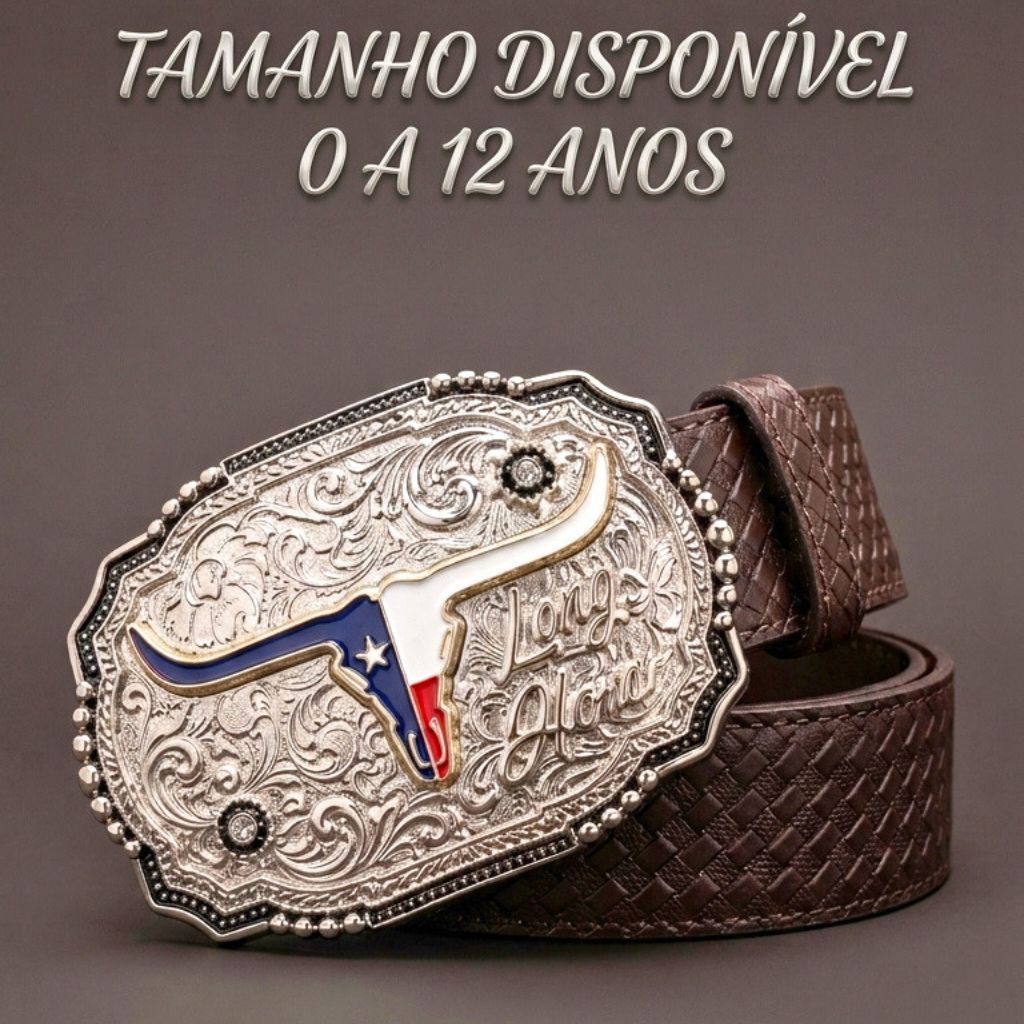 Cinto Infantil Correia Country Texas Longhorn Festa Peão Rodeio Junina Escola Presente Premium Western Guri Guria Pia