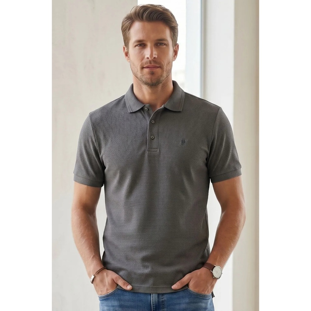 Polo Piquet Texturizada Premium Polo Wear Cinza Escuro