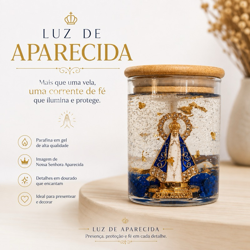 Vela Luz de Aparecida 180g | Nossa Senhora Aparecida em Parafina em Gel | Vela Decorativa