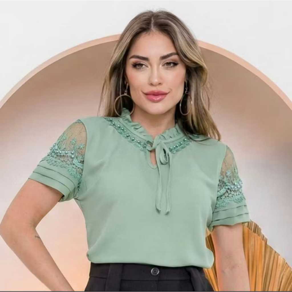 BLMC183 blusa feminina, blusa social tamanho slin e plusize blusa manga curta, elegante
