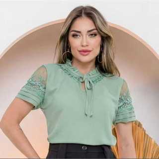 BLMC183 blusa feminina, blusa social tamanho slin e plusize blusa manga curta, elegante