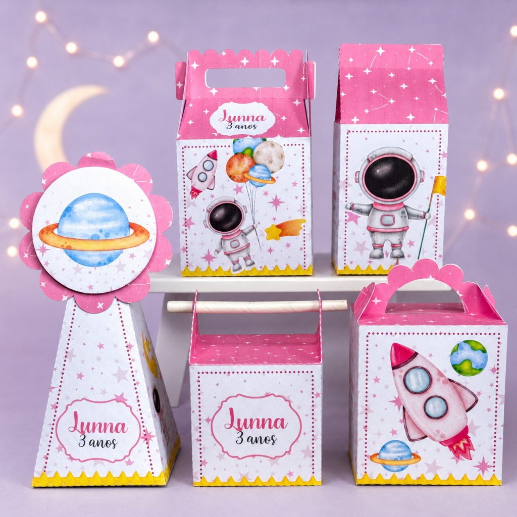 KIT Festas ASTRONAUTA MENINA Caixinhas Personalizadas Lembrancinhas Para festas PEGUE E MONTE