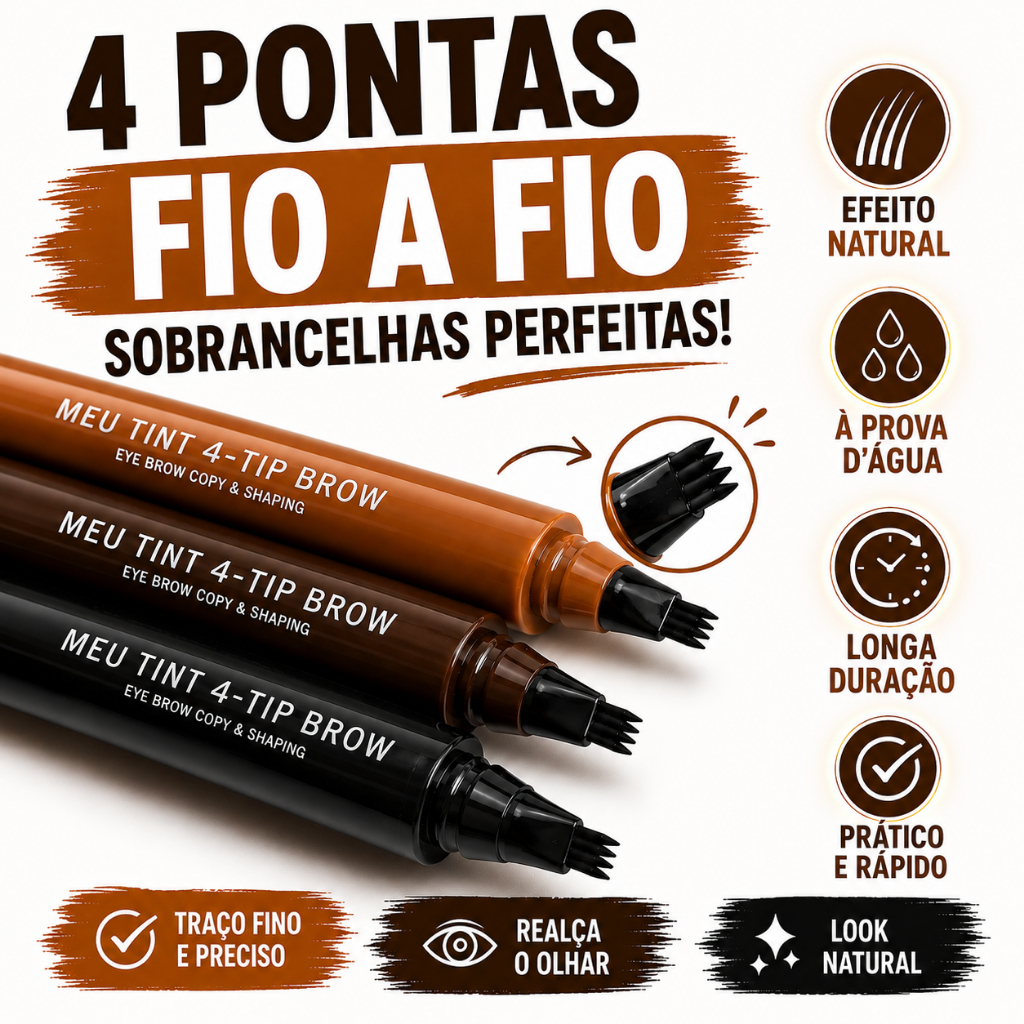 Lápis, Caneta para Sobrancelha 4 Pontas Fio a Fio Tattoo Efeito Natural À Prova D'Água Preto / Marrom