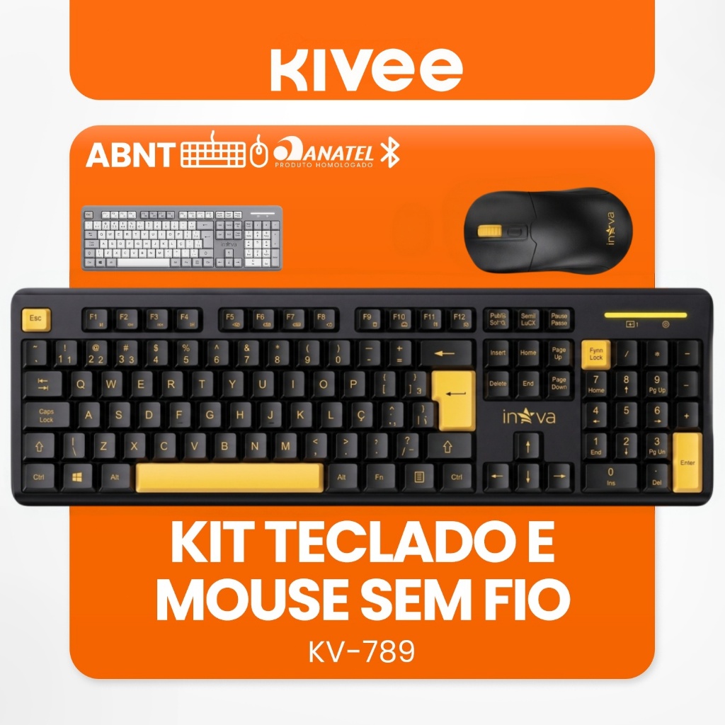 Kivee Conjunto Teclado e Mouse KV789 Sem Fio Baixa Latência Teclas Silenciosas B