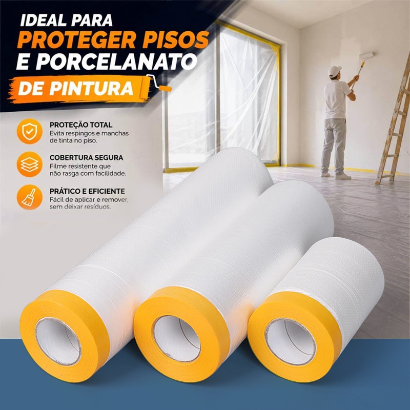 Lona Filme Plástica Protetor c/Fita Crepe Multiuso Pintura e Reforma 2.7 x 20 metros