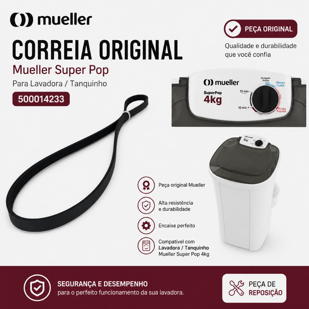 Correia Original Mueller Super Pop para Lavadora/Tanquinho 500014233 – Peça de Reposição