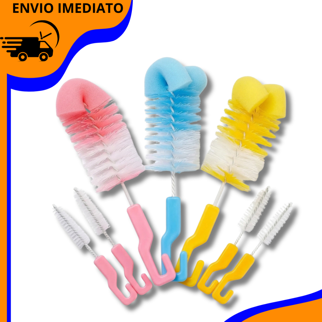 Escova Para Lavar Mamadeira E Bico Com Esponja Buba Azul Rosa Bebê garrafas térmicas multiuso
