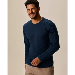 Camiseta Básica Masculina Manga Longa Em Meia Malha