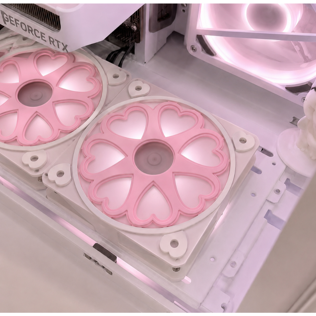 Kit Com 3 Grades Para Coolers/Fan Covers De Coração 80 - 140mm  Rosa Com Branco - Customização Gabinete Setup Gamer Fofo