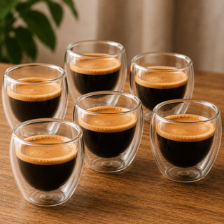 Copo Xícara Parede Dupla Vidro Café Shot Dose Moderno Chique Cantinho Café Escritório Clínica