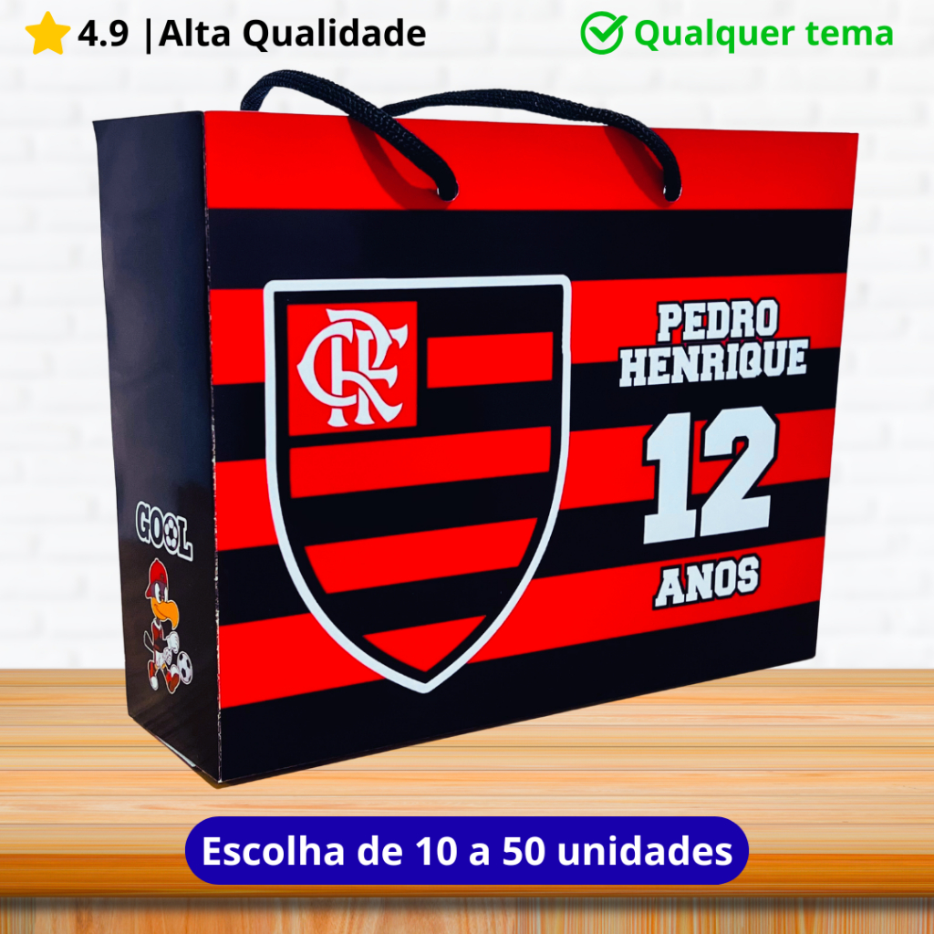 Sacola Lembrancinha Flamengo Personalizado com Nome Kit 10 a 50 un Sacolinhas Festa Aniversário