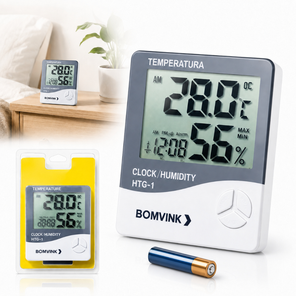 Relógio Termo Higrômetro Digital Medidor De Temperatura E Umidade Com Relógio E Alarme